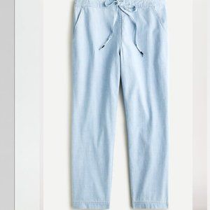 J. Crew Tie Waist Seaside Cotton Pant in Chambray M